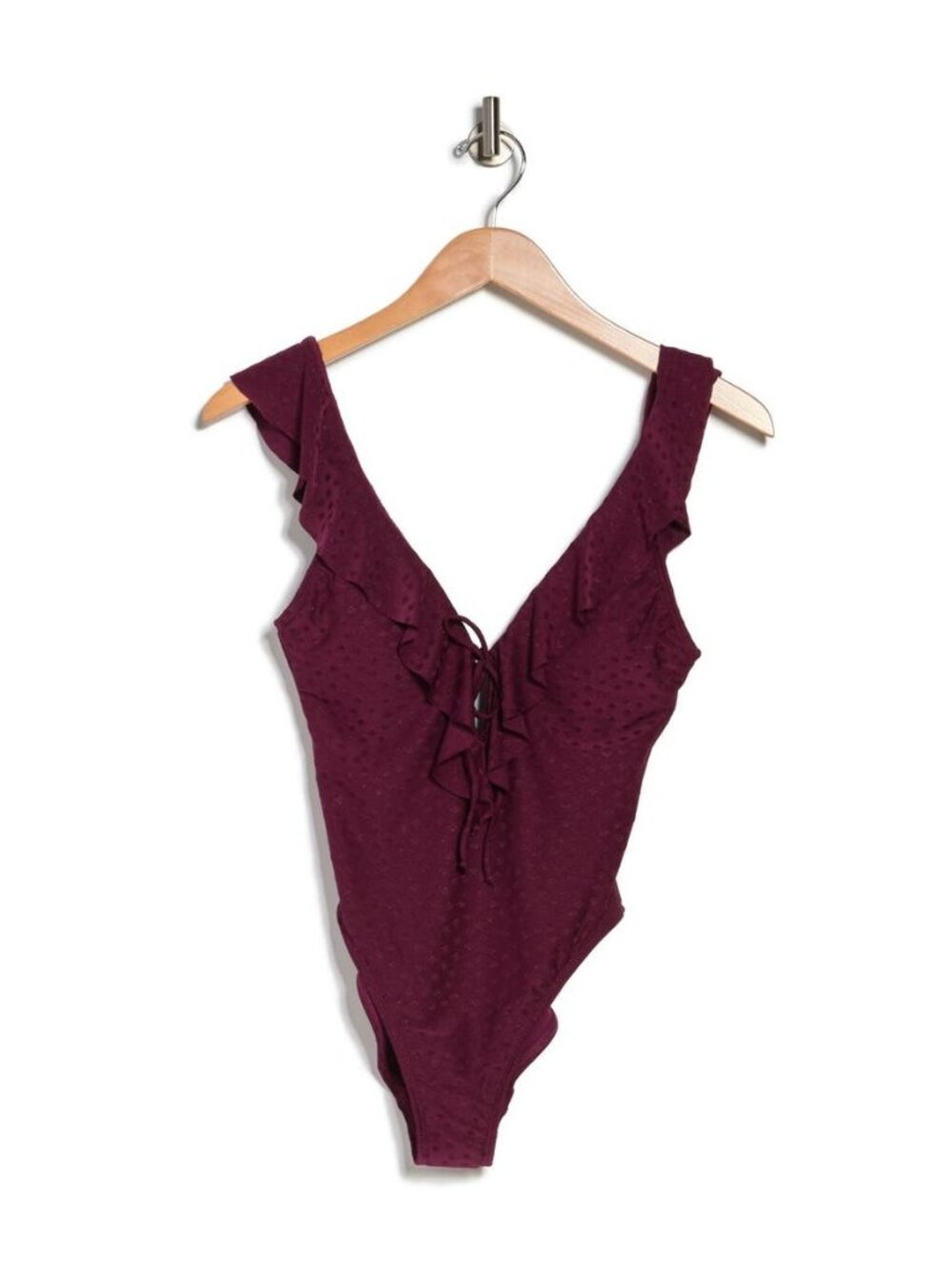 🆕ROBIN PICCONE Juliana Plunge One Piece Ruffle Swimsuit Burgundy 8 - Picture 4 of 8
